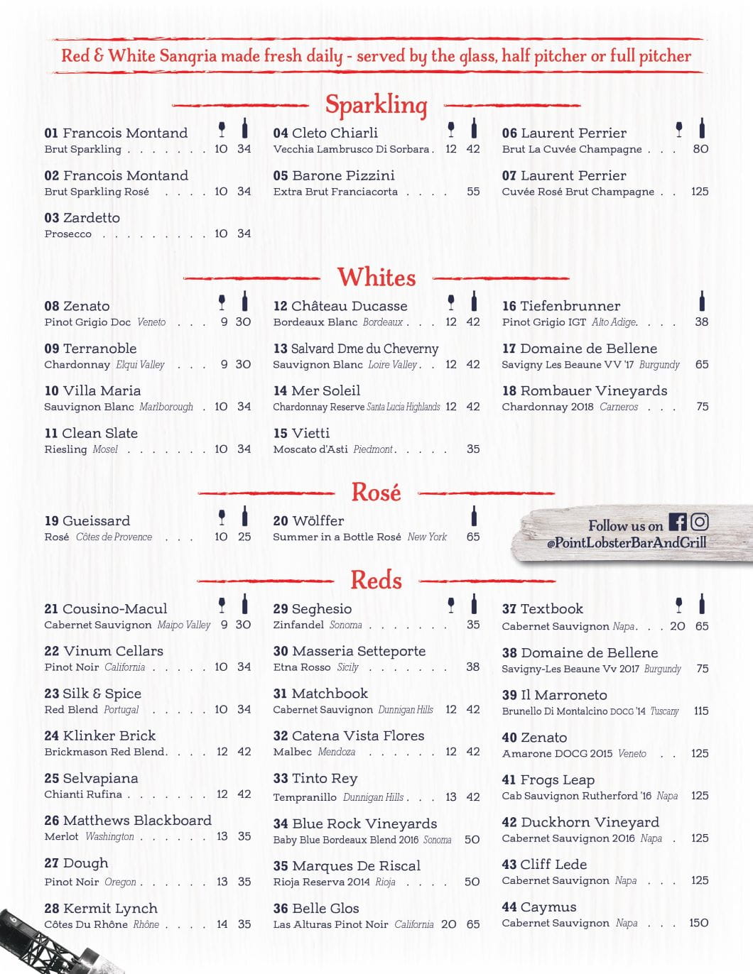 Lunch Menu Point Lobster Bar & Grill